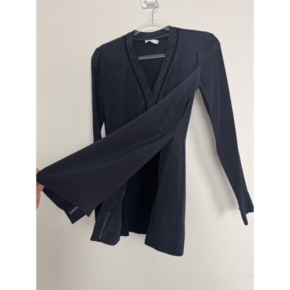 Vince Blouse Womens 4 Navy 100% Silk Long Sleeve Button Front Tunic Top - Picture 2 of 12